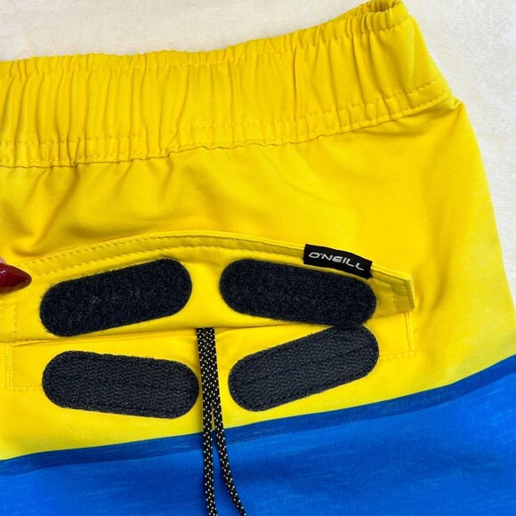ONeill Mens XL Yellow & Blue Striped BoardShorts Sustainable Swimwear - Picture 10 of 11